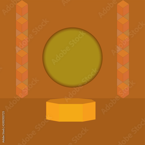 Vector illustration of an abstract orange brick wall pattern featuring vintage square shapes and a retro textured design template for a stylish wallpaper background