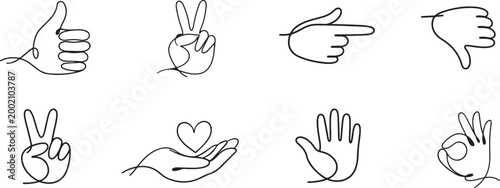 Line comic hands collection with cartoon doodle gesture signs vector poses art