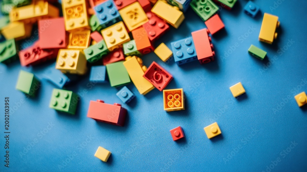 Fototapeta premium Scattered Brightly Colored LEGO Bricks Whimsically Arranged