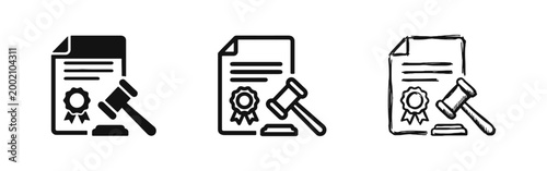 Law Legal Document and Judge Gavel Icon Set