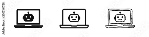 Laptop Chatbot and AI Artificial Intelligence Icon Set