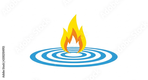 Gas Flame Icon on Rippling Water Surface.