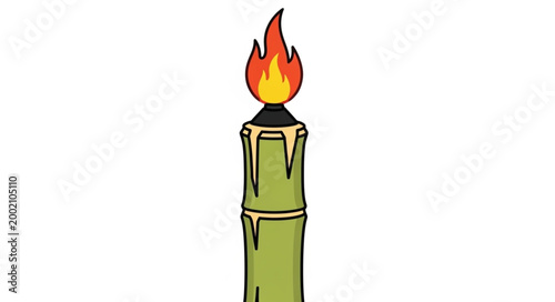 Green Candle Burning Brightly with Orange Flame.