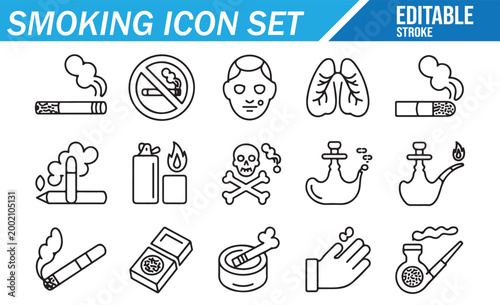 Cigarette Addiction and Tobacco Product Line Icons
