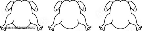 Three cartoon dogs sitting in a row with different tail positions