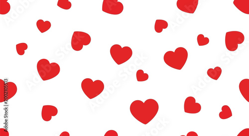 Seamless Pattern of Red Hearts on White Background - Love, Valentine's Day, Romance