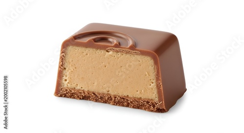 cut chocolate candy with caramel filling