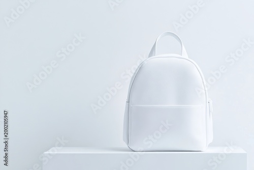 Minimalist white backpack positioned on a clean white surface for a fresh look