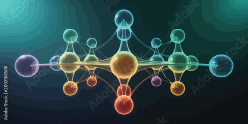  Abstract Molecular Structure with Glowing Spheres and Interconnected Lines for Science and Biotechnology Concept.