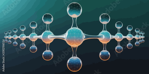  Abstract Molecular Structure with Glowing Spheres and Interconnected Lines for Science and Biotechnology Concept.