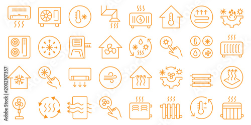Air Conditioning icon set. Cooling appliance and heating symbol. Vector illustration