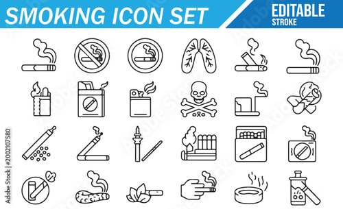 Smoking and Nicotine Outline Icons for Warning Design