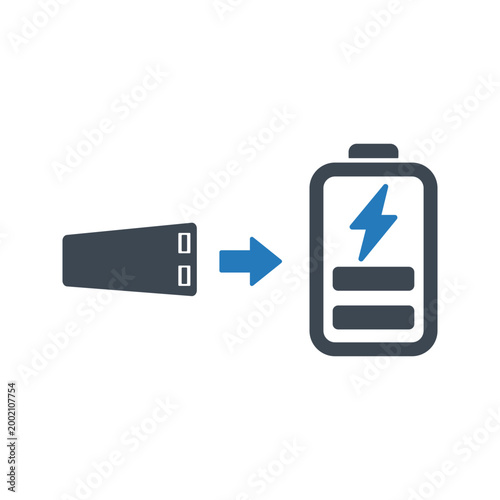 Battery charging icon. Power bank icon