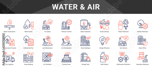 WATER & AIR  Icon set collection. Vector icon pack featuring thematic icons for your presentations or business.