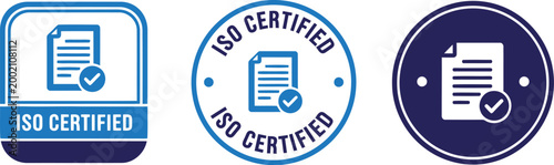 ISO Certified Badge Icons Set – Blue Vector Emblems for Quality Assurance and Compliance Documentation