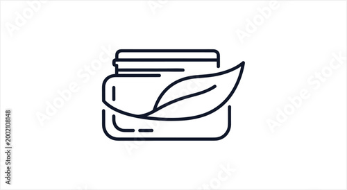 Natural Skincare Cream Jar with Leaf Icon.