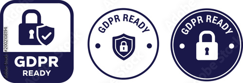 GDPR Ready Badge Icons Set – Data Protection, Privacy Compliance, Security Certification Labels