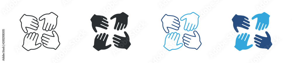 Fototapeta premium Teamwork hands circle icon set. unity and support concept. collaboration and community symbol. vector illustration.