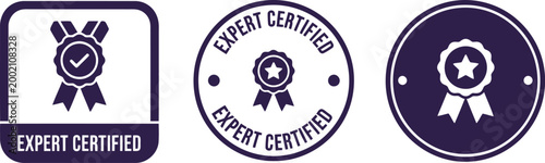 Expert Certified Badge Icons Set – Professional Quality Assurance Labels for Business and Certification Use