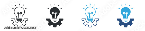 Idea gear icon set. light bulb with cogwheel. innovation and engineering concept. vector illustration.