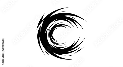 Dynamic black swirl design on a clean white background.
