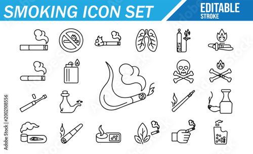 Tobacco Cigarette Cigar and No Smoking Icon Collection