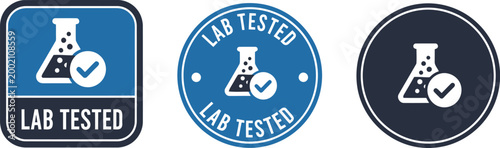 Lab Tested Badge Icons Set – Blue Laboratory Certified Quality Assurance Labels for Packaging and Marketing