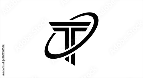 Abstract black letter T logo with an orbiting ring design.