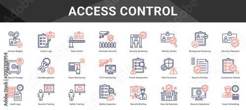 ACCESS CONTROL  Icon set collection. Vector icon pack featuring thematic icons for your presentations or business.
