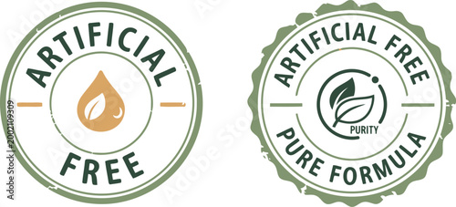 Artificial Free and Pure Formula Eco Labels for Organic Natural Product Packaging and Branding