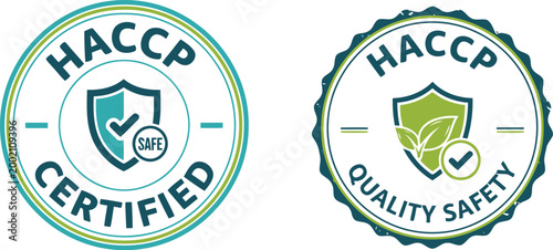 HACCP Certified and Quality Safety Badge Icons for Food Safety Assurance and Certification Labels
