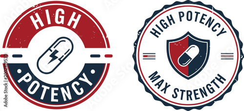 High Potency Max Strength Badge Labels for Supplements and Vitamins Packaging Design