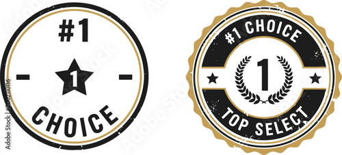 Premium Number One Choice Badges Set for Awards, Certifications, and Product Labels in Black and Gold