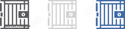 Jail icon, symbol collection, minimal flat black prison bars icon set representing incarceration detention and security system concepts isolated on white background.