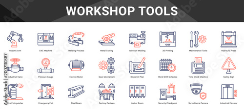 WORKSHOP TOOLS  Icon set collection. Vector icon pack featuring thematic icons for your presentations or business.