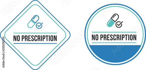 No Prescription Required Badge Icons for Pharmacy, Medicine, and Healthcare Services