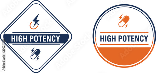 High Potency Badge Icons for Supplements and Pharmaceuticals, Vector Label Design Set