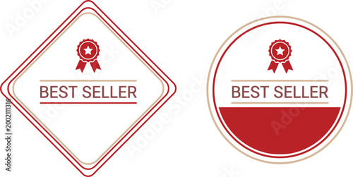 Red Best Seller Badge Set with Ribbon Icons for Ecommerce and Retail Promotions