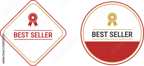 Best Seller Badge Icons Set – Red and Gold Award Labels for Ecommerce and Retail Promotions