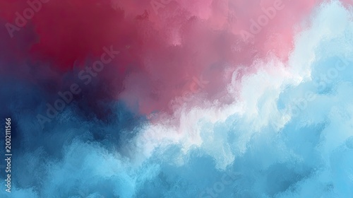 Abstract Swirls of Red and Blue Smoke or Clouds.