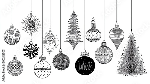 Hand Drawn Christmas Ornaments and Trees Collection.