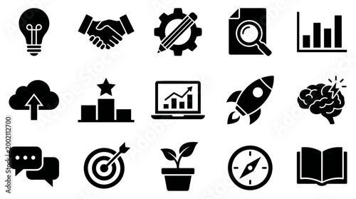 Photos Professional business icon set featuring black vector graphic symbols for corpor