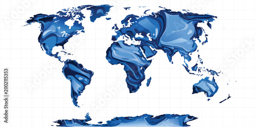 World map illustration in shades of blue with a fluid watercolor style