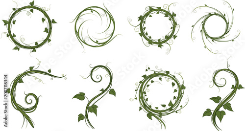 Принти на полотні Decorative Green Vines and Leafy Swirls in Various Shapes and Forms, Perfect for
