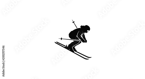 Downhill skier in action black silhouette high quality