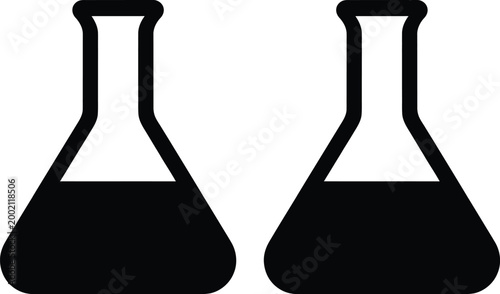 Two laboratory erlenmeyer flasks depicted in a simple black and white illustration