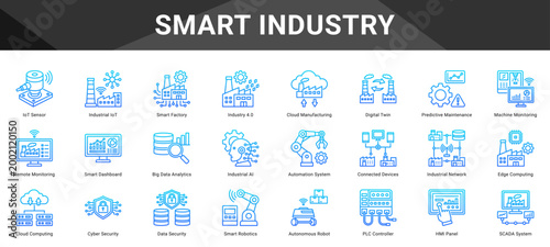 SMART INDUSTRY  Icon set collection. Vector icon pack featuring thematic icons for your presentations or business.