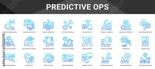 PREDICTIVE OPS  Icon set collection. Vector icon pack featuring thematic icons for your presentations or business.