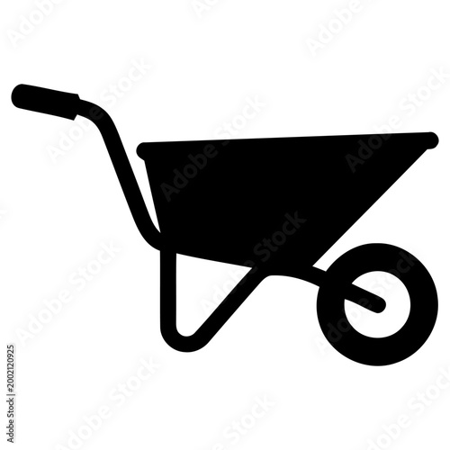 Photography Simple black vector graphic illustration showing a classic industrial wheelbarro