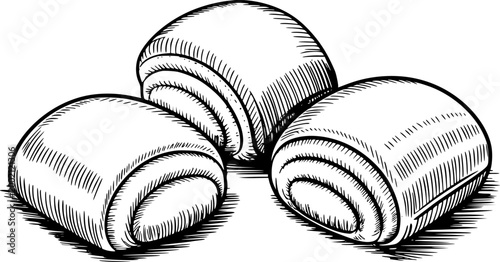 Swirled Pastries with Hatching Detail White Background pastry food